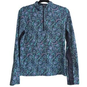 Tommy Bahama Everyday Active Womens Blue Tropical Floral Mesh Quarter Pullover